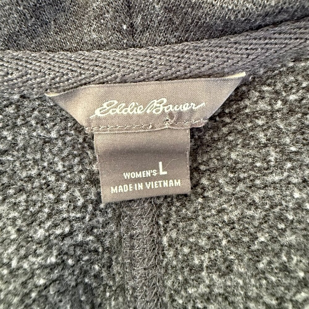 Eddie Bauer Camp Fleece Wrap Cardigan Gray Sz L Relaxed Cozy Layering Cabincore‎ - Picture 6 of 8